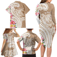 Aloha Ni’ihau Island Personalized Family Matching Long Sleeve Bodycon Dress and Hawaiian Shirt Beige Dreamy Turtle