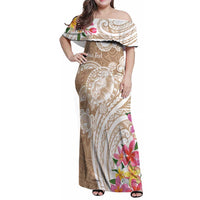 Aloha Ni’ihau Island Personalized Family Matching Off Shoulder Maxi Dress and Hawaiian Shirt Beige Dreamy Turtle