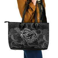 Hawaii Father's Day Vintage Lei Leather Tote Bag Hauoli la Makuakane - Black LT7 - Polynesian Pride