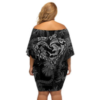 Hawaii Father's Day Vintage Lei Off Shoulder Short Dress Hauoli la Makuakane - Black LT7 - Polynesian Pride