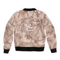 Hawaii Father's Day Vintage Lei Bomber Jacket Hauoli la Makuakane - Beige LT7 - Polynesian Pride