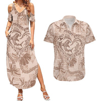 Hawaii Father's Day Vintage Lei Couples Matching Summer Maxi Dress and Hawaiian Shirt Hauoli la Makuakane - Beige LT7 Beige - Polynesian Pride