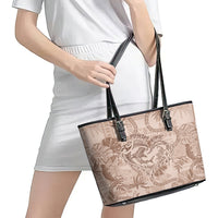 Hawaii Father's Day Vintage Lei Leather Tote Bag Hauoli la Makuakane - Beige LT7 - Polynesian Pride