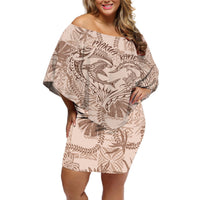 Hawaii Father's Day Vintage Lei Off Shoulder Short Dress Hauoli la Makuakane - Beige LT7 Women Beige - Polynesian Pride