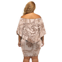 Hawaii Father's Day Vintage Lei Off Shoulder Short Dress Hauoli la Makuakane - Beige LT7 - Polynesian Pride