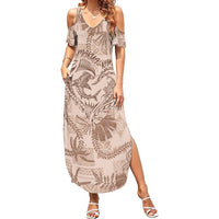 Hawaii Father's Day Vintage Lei Summer Maxi Dress Hauoli la Makuakane - Beige LT7 Women Beige - Polynesian Pride