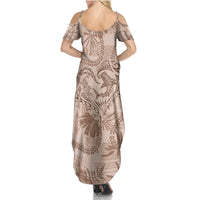 Hawaii Father's Day Vintage Lei Summer Maxi Dress Hauoli la Makuakane - Beige LT7 - Polynesian Pride