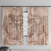 Hawaii Father's Day Vintage Lei Window Curtain Hauoli la Makuakane - Beige LT7 With Hooks Beige - Polynesian Pride