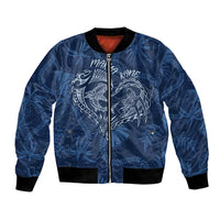 Hawaii Father's Day Vintage Lei Bomber Jacket Hauoli la Makuakane - Blue LT7 Unisex Blue - Polynesian Pride