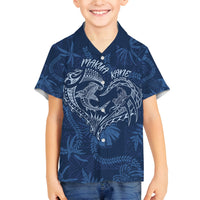 Hawaii Father's Day Vintage Lei Family Matching Long Sleeve Bodycon Dress and Hawaiian Shirt Hauoli la Makuakane - Blue