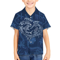 Hawaii Father's Day Vintage Lei Family Matching Short Sleeve Bodycon Dress and Hawaiian Shirt Hauoli la Makuakane - Blue