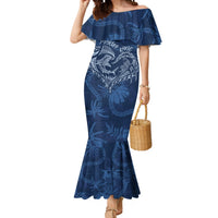 Hawaii Father's Day Vintage Lei Mermaid Dress Hauoli la Makuakane - Blue LT7 Women Blue - Polynesian Pride