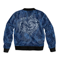 Hawaii Father's Day Vintage Lei Sleeve Zip Bomber Jacket Hauoli la Makuakane - Blue LT7 - Polynesian Pride