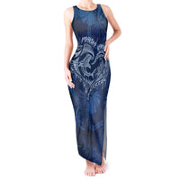 Hawaii Father's Day Vintage Lei Tank Maxi Dress Hauoli la Makuakane - Blue LT7 Women Blue - Polynesian Pride