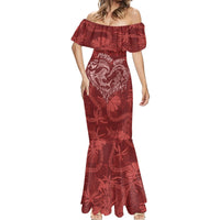 Hawaii Father's Day Vintage Lei Mermaid Dress Hauoli la Makuakane - Red LT7 - Polynesian Pride