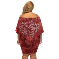 Hawaii Father's Day Vintage Lei Off Shoulder Short Dress Hauoli la Makuakane - Red LT7 - Polynesian Pride