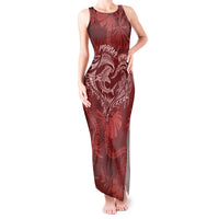Hawaii Father's Day Vintage Lei Tank Maxi Dress Hauoli la Makuakane - Red LT7 Women Red - Polynesian Pride