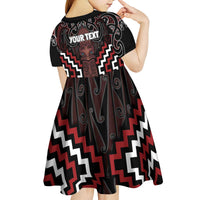 Maori Taiaha Whakairo Personalized Kid Short Sleeve Dress Red Poutama Motifs LT7 - Polynesian Pride