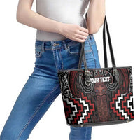 Maori Taiaha Whakairo Personalized Leather Tote Bag Red Poutama Motifs