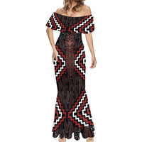 Maori Taiaha Whakairo Personalized Mermaid Dress Red Poutama Motifs