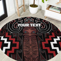 Maori Taiaha Whakairo Personalized Round Carpet Red Poutama Motifs