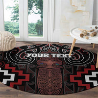 Maori Taiaha Whakairo Personalized Round Carpet Red Poutama Motifs