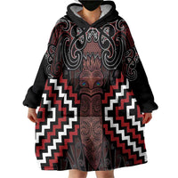 Maori Taiaha Whakairo Personalized Wearable Blanket Hoodie Red Poutama Motifs LT7 - Polynesian Pride