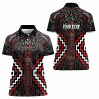 Maori Taiaha Whakairo Personalized Women Polo Shirt Red Poutama Motifs