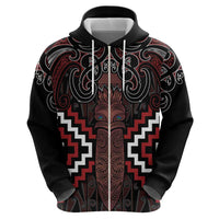 Maori Taiaha Whakairo Personalized Zip Hoodie Red Poutama Motifs