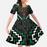 Maori Taiaha Pounamu Whakairo Personalized Family Matching Short Sleeve Bodycon Dress and Hawaiian Shirt Jade Poutama Motifs