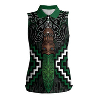 Maori Taiaha Pounamu Whakairo Personalized Women Sleeveless Polo Shirt Jade Poutama Motifs