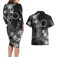 Black Kuki Airani Tapakau Couples Matching Long Sleeve Bodycon Dress and Hawaiian Shirt Tribal Anchor Mix Tiare