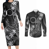 Black Kuki Airani Tapakau Couples Matching Long Sleeve Bodycon Dress and Long Sleeve Button Shirt Tribal Anchor Mix Tiare LT7 Black - Polynesian Pride