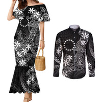 Black Kuki Airani Tapakau Couples Matching Mermaid Dress and Long Sleeve Button Shirt Tribal Anchor Mix Tiare