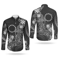 Black Kuki Airani Tapakau Couples Matching Off The Shoulder Long Sleeve Dress and Long Sleeve Button Shirt Tribal Anchor Mix Tiare LT7 - Polynesian Pride