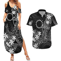 Black Kuki Airani Tapakau Couples Matching Summer Maxi Dress and Hawaiian Shirt Tribal Anchor Mix Tiare
