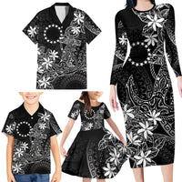 Black Kuki Airani Tapakau Family Matching Long Sleeve Bodycon Dress and Hawaiian Shirt Tribal Anchor Mix Tiare LT7 - Polynesian Pride