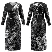 Black Kuki Airani Tapakau Family Matching Long Sleeve Bodycon Dress and Hawaiian Shirt Tribal Anchor Mix Tiare LT7 Mom's Dress Black - Polynesian Pride