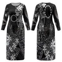Black Kuki Airani Tapakau Family Matching Long Sleeve Bodycon Dress and Hawaiian Shirt Tribal Anchor Mix Tiare LT7 Mom's Dress Black - Polynesian Pride