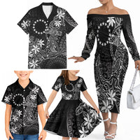 Black Kuki Airani Tapakau Family Matching Off The Shoulder Long Sleeve Dress and Hawaiian Shirt Tribal Anchor Mix Tiare LT7 - Polynesian Pride