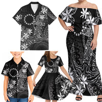 Black Kuki Airani Tapakau Family Matching Off Shoulder Maxi Dress and Hawaiian Shirt Tribal Anchor Mix Tiare LT7 - Polynesian Pride