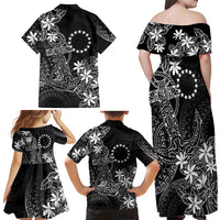 Black Kuki Airani Tapakau Family Matching Off Shoulder Maxi Dress and Hawaiian Shirt Tribal Anchor Mix Tiare LT7 Mom's Dress Black - Polynesian Pride
