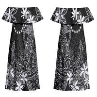 Black Kuki Airani Tapakau Family Matching Off Shoulder Maxi Dress and Hawaiian Shirt Tribal Anchor Mix Tiare LT7 Mom's Dress Black - Polynesian Pride