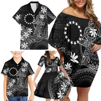 Black Kuki Airani Tapakau Family Matching Off Shoulder Short Dress and Hawaiian Shirt Tribal Anchor Mix Tiare LT7 - Polynesian Pride