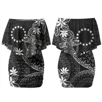 Black Kuki Airani Tapakau Family Matching Off Shoulder Short Dress and Hawaiian Shirt Tribal Anchor Mix Tiare LT7 Mom's Dress Black - Polynesian Pride
