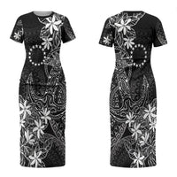 Black Kuki Airani Tapakau Family Matching Short Sleeve Bodycon Dress and Hawaiian Shirt Tribal Anchor Mix Tiare LT7 Mom's Dress Black - Polynesian Pride