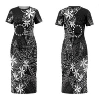 Black Kuki Airani Tapakau Family Matching Short Sleeve Bodycon Dress and Hawaiian Shirt Tribal Anchor Mix Tiare LT7 Mom's Dress Black - Polynesian Pride