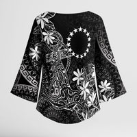 Black Kuki Airani Tapakau Kimono Sleeve Blouse Tribal Anchor Mix Tiare LT7 - Polynesian Pride