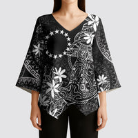 Black Kuki Airani Tapakau Kimono Sleeve Blouse Tribal Anchor Mix Tiare LT7 - Polynesian Pride
