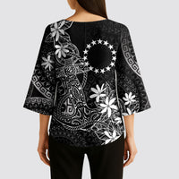 Black Kuki Airani Tapakau Kimono Sleeve Blouse Tribal Anchor Mix Tiare LT7 - Polynesian Pride